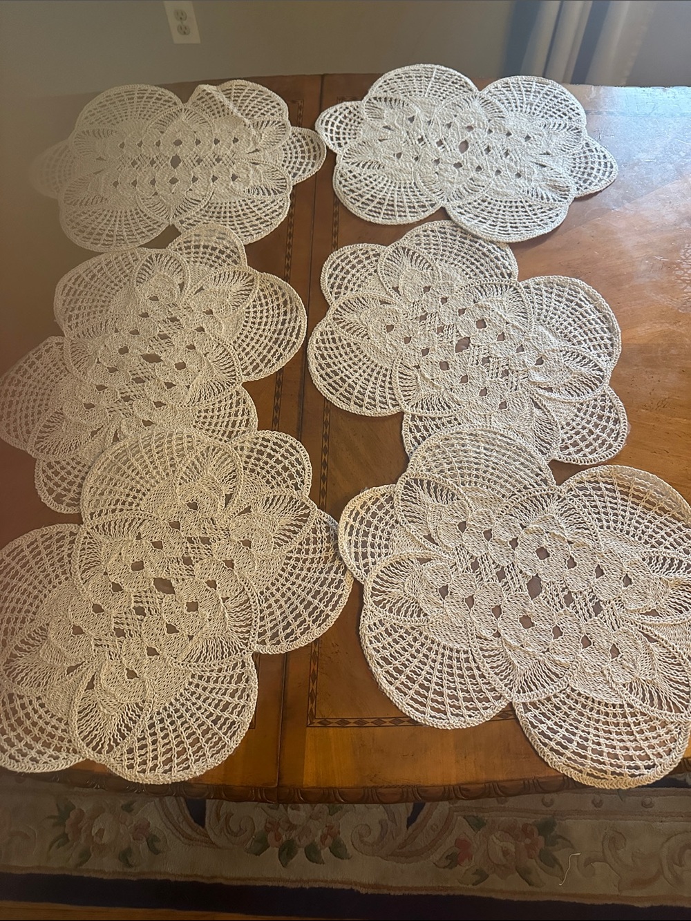 NEW 6 Placemat Set - IVORY & SILVER FLORAL DESIGN